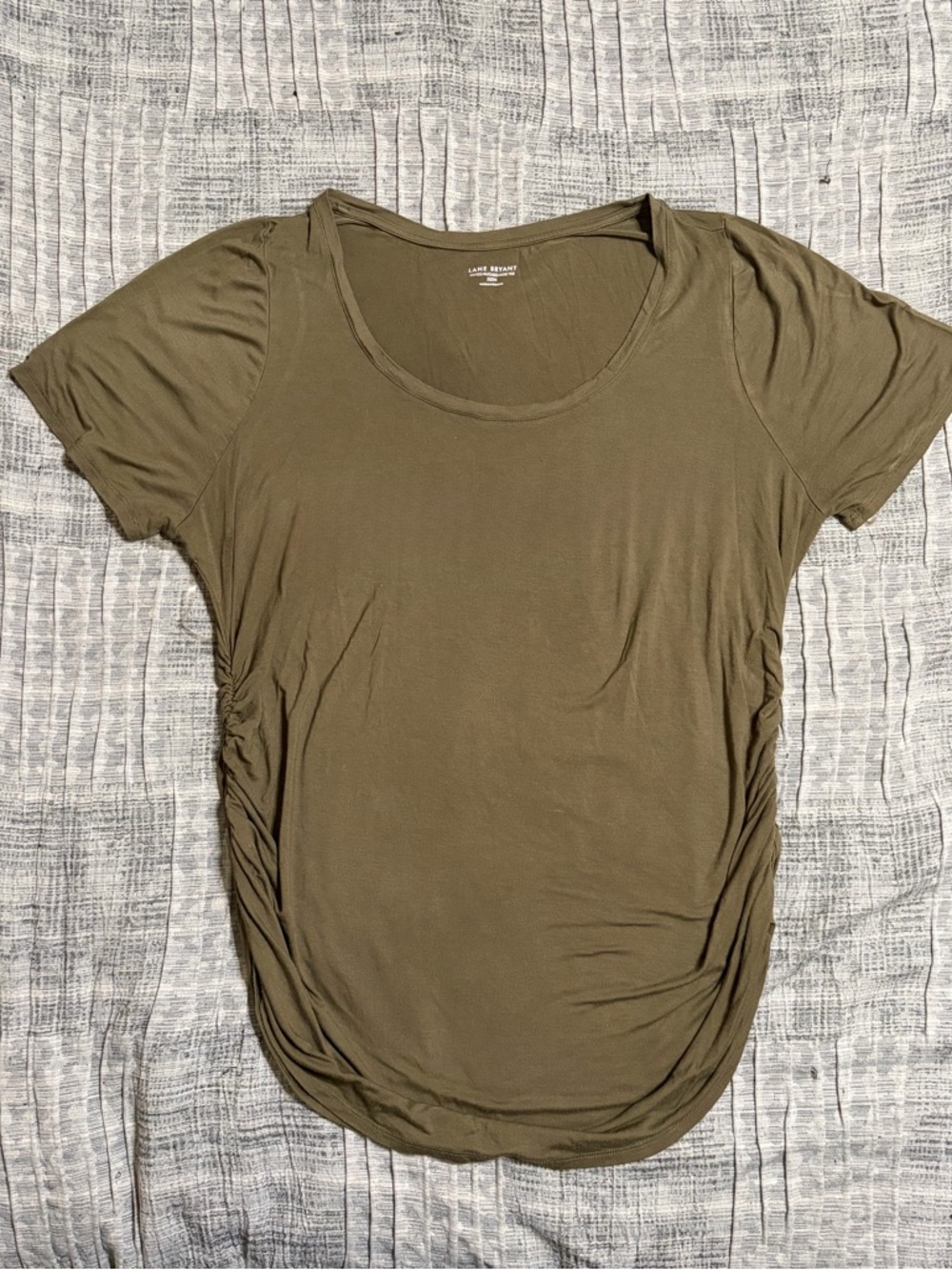 Lane Bryant Women's Green Ruched Scoop Neck Tee Super Soft Size 22/24